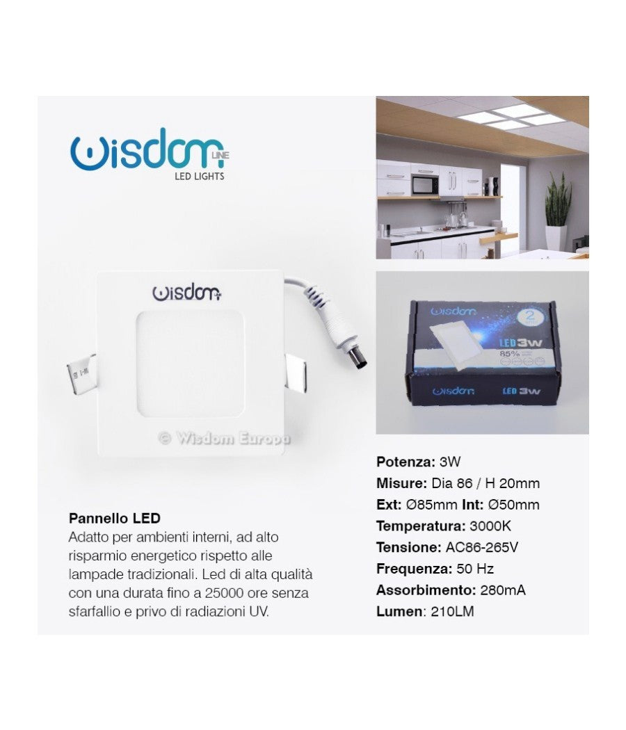 Pannello A Led Tondo O Quadrato Ad Da Incasso Luce Fredda Calda Neutra Wisdom         