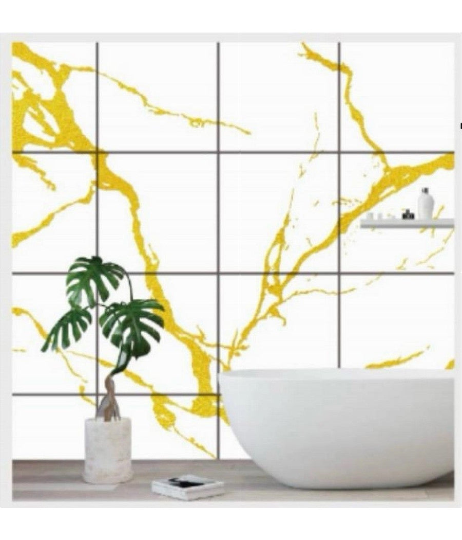 Pannello Adesivo Effetto Marmo Bianco Dorato Pareti Paraschizzi 300x60 Cm Stanza         