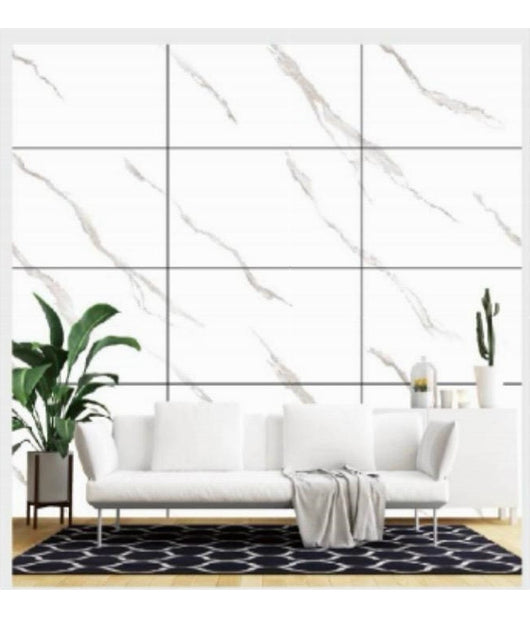 Pannello Adesivo Effetto Marmo Bianco Striature Pareti Paraschizzi 300x60cm Stanza         