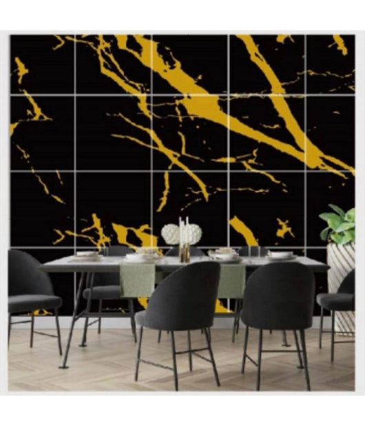Pannello Adesivo Effetto Marmo Nero Striato Oro Pareti Paraschizzi 300x60cm Stanza         