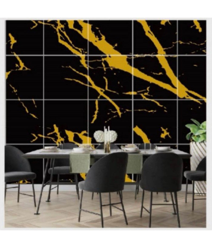 Pannello Adesivo Effetto Marmo Nero Striato Oro Pareti Paraschizzi 300x60cm Stanza         