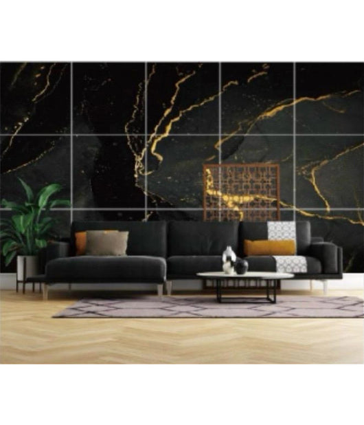 Pannello Adesivo Effetto Marmo Nero Venato Oro Pareti Paraschizzi 300x60cm Stanza         