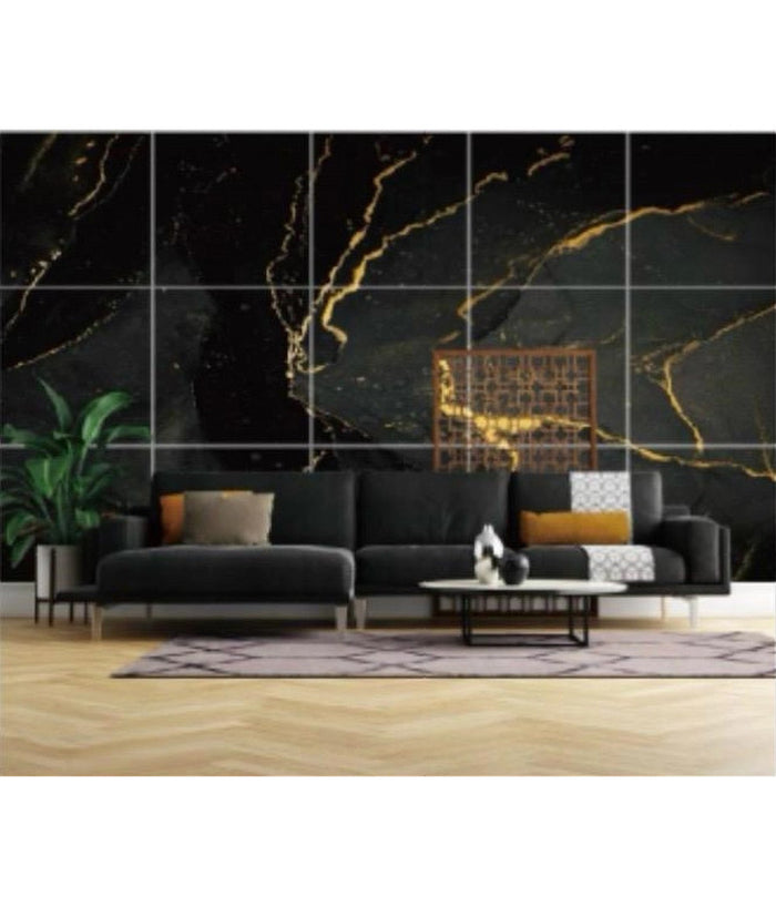 Pannello Adesivo Effetto Marmo Nero Venato Oro Pareti Paraschizzi 300x60cm Stanza         
