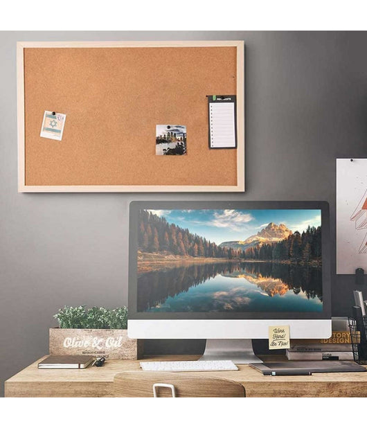 Pannello Bacheca Da Parete In Sughero Con Cornice Legno 60 X 40 Cm 6 Puntine         