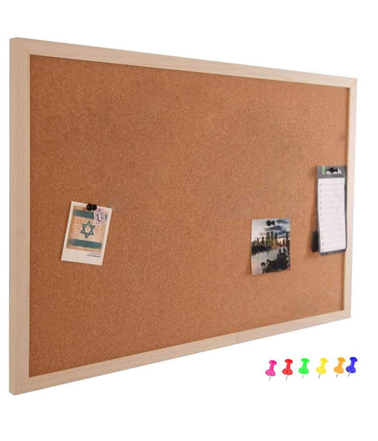 Pannello Bacheca Da Parete In Sughero Con Cornice Legno 60 X 40 Cm 6 Puntine         