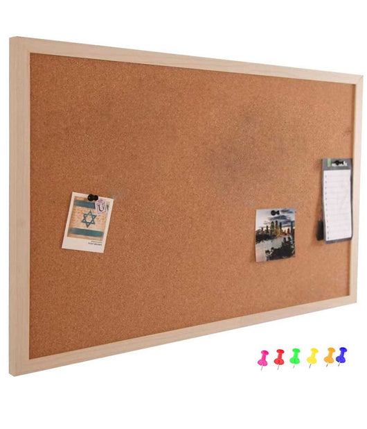 Pannello Bacheca Da Parete In Sughero Con Cornice Legno 60 X 90 Cm + 6 Puntine         