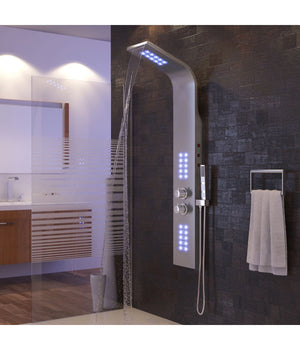 Pannello Colonna Doccia Cascata Pioggia Ugelli Idromassaggio Soffione Luci Led         