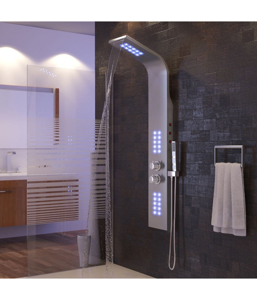 Pannello Colonna Doccia Cascata Pioggia Ugelli Idromassaggio Soffione Luci Led         