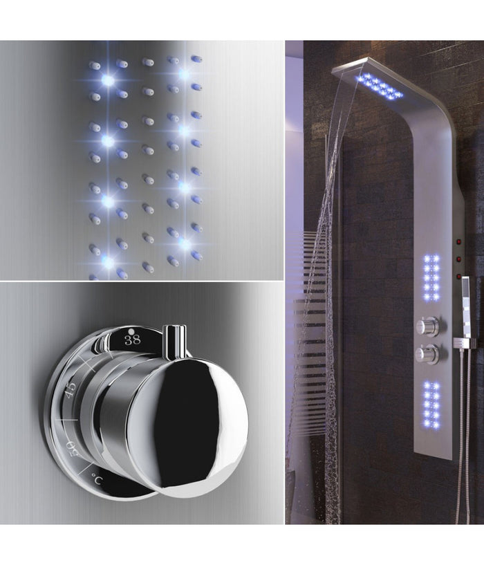 Pannello Colonna Doccia Cascata Pioggia Ugelli Idromassaggio Soffione Luci Led         