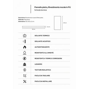 Pannello decorativo effetto pietra graffiata 3D set 12 pz 8,6 mt2 rivestimento murale in PU 120 x 60 x 2,5 Bianco Alab..