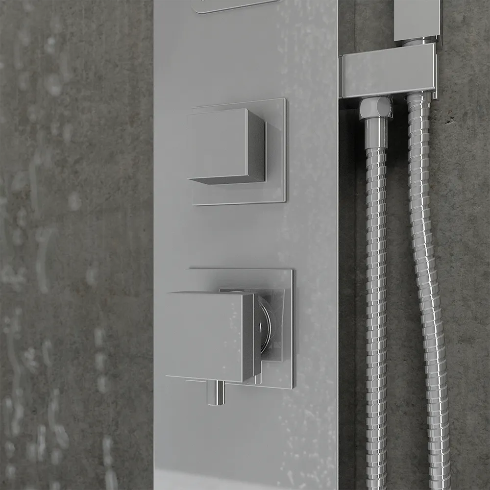 Pannello doccia 113x14cm in acciaio cromato a 3 funzioni con doccino e flessibile | Jog