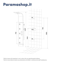 Pannello doccia curvo in acciaio cromato, con cascata, doccino, 5 getti, 4 funzioni| Ninfe