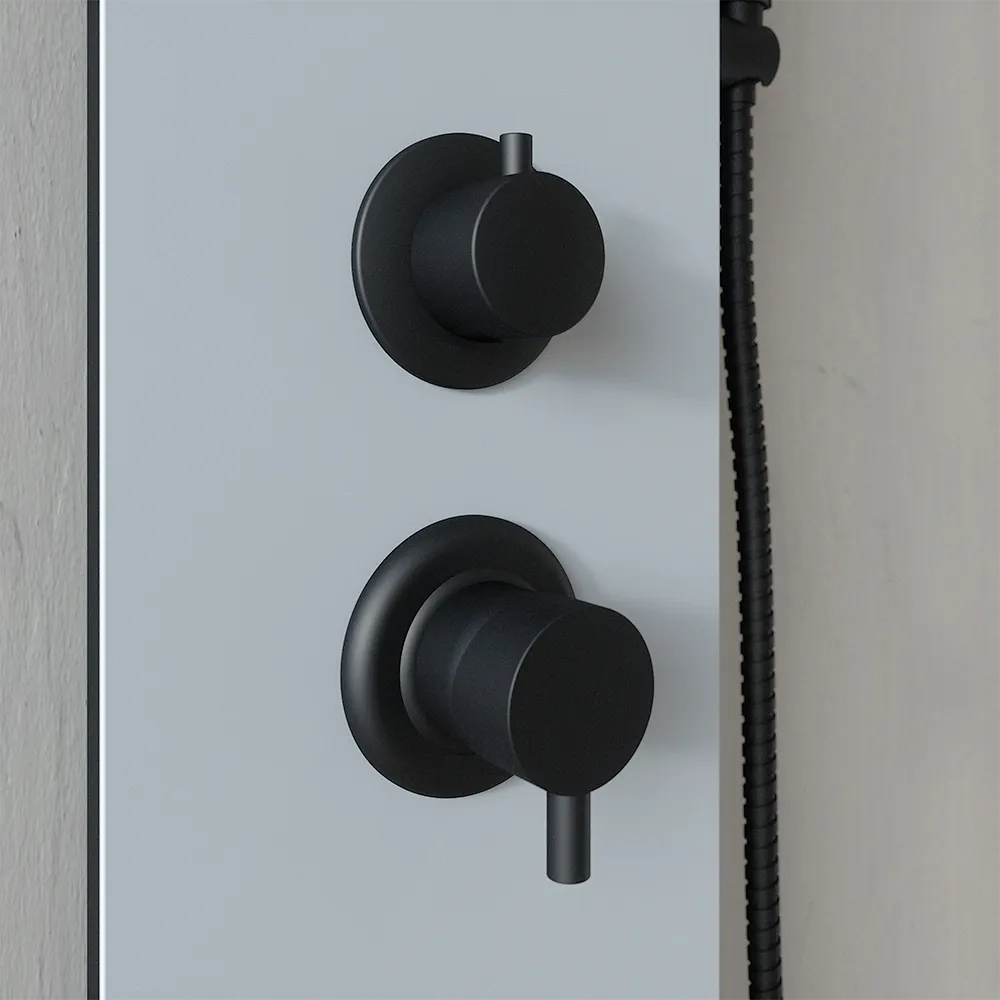 Pannello doccia 140x22cm in alluminio bianco e nero a 3 funzioni con doccino e flessible | Amur