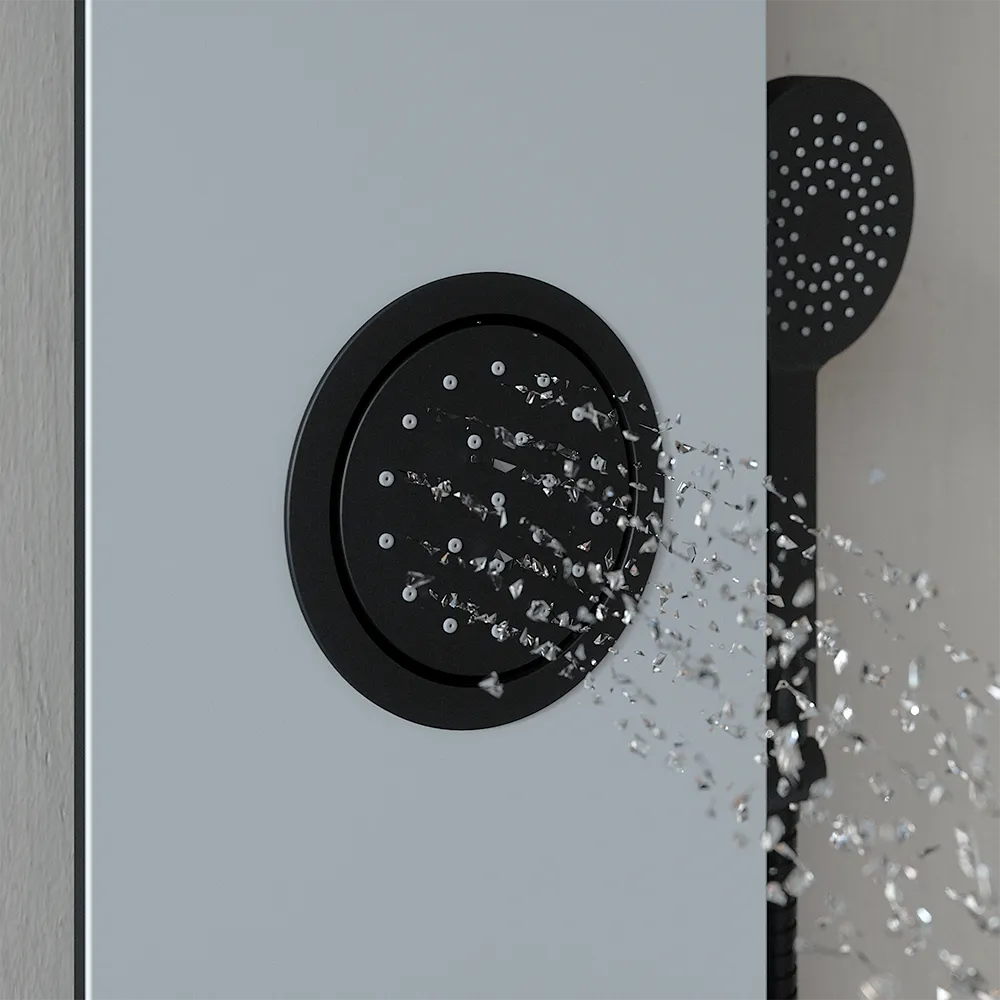 Pannello doccia 140x22cm in alluminio bianco e nero a 3 funzioni con doccino e flessible | Amur