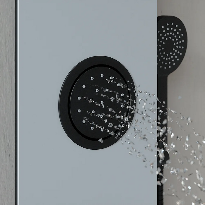 Pannello doccia 140x22cm in alluminio bianco e nero a 3 funzioni con doccino e flessible | Amur