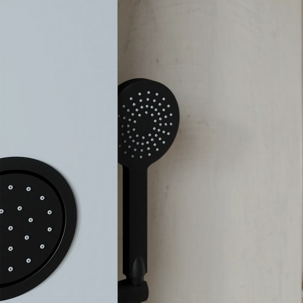 Pannello doccia 140x22cm in alluminio bianco e nero a 3 funzioni con doccino e flessible | Amur