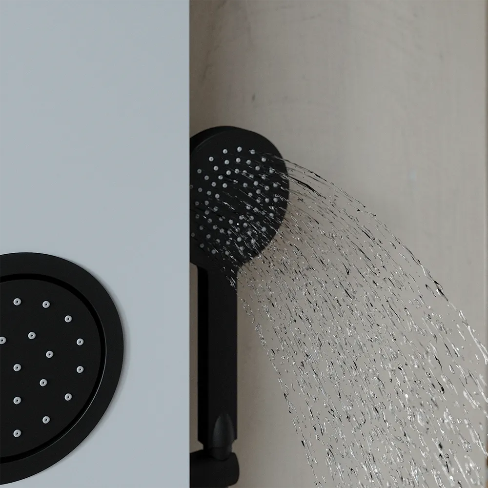 Pannello doccia 140x22cm in alluminio bianco e nero a 3 funzioni con doccino e flessible | Amur