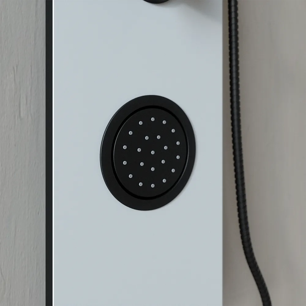 Pannello doccia 140x22cm in alluminio bianco e nero a 3 funzioni con doccino e flessible | Amur