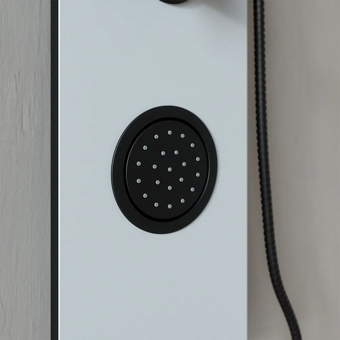 Pannello doccia 140x22cm in alluminio bianco e nero a 3 funzioni con doccino e flessible | Amur