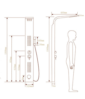 Pannello Doccia Colonna Cascata Pioggia Ugelli Idromassaggio Soffione Doccetta         