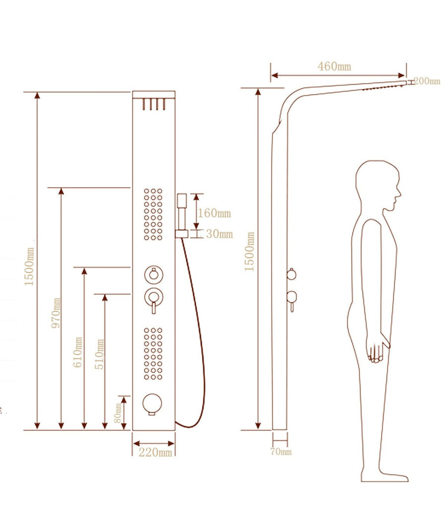 Pannello Doccia Colonna Cascata Pioggia Ugelli Idromassaggio Soffione Doccetta         