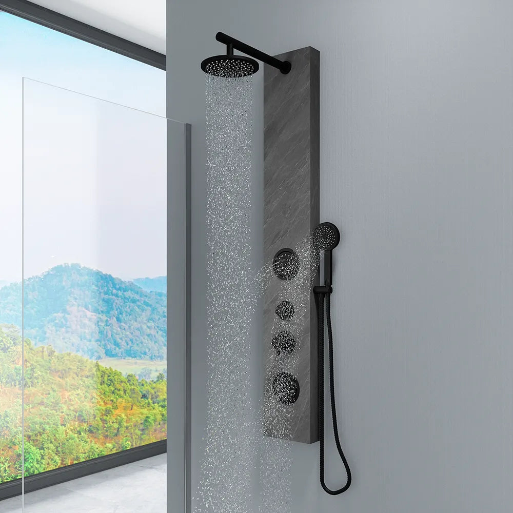 Pannello doccia 150x22cm in acciaio inox effetto cemento a 3 funzioni con doccino e flessibile | Bigar