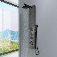 Pannello doccia 150x22cm in acciaio inox effetto cemento a 3 funzioni con doccino e flessibile | Bigar