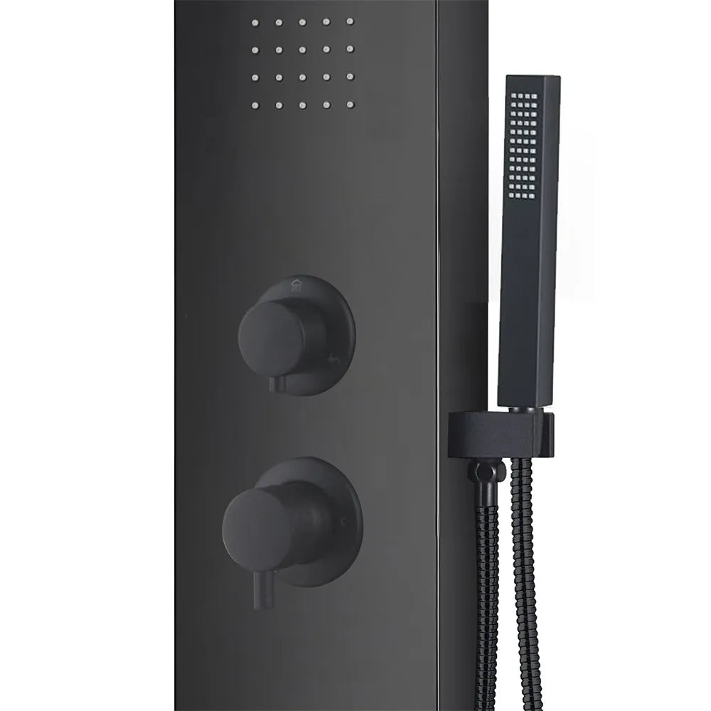 Pannello doccia idromassaggio in alluminio nero opaco con 4 getti