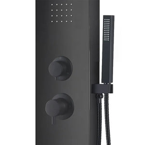 Pannello doccia idromassaggio in alluminio nero opaco con 4 getti