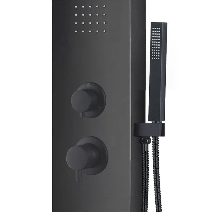 Pannello doccia idromassaggio in alluminio nero opaco con 4 getti