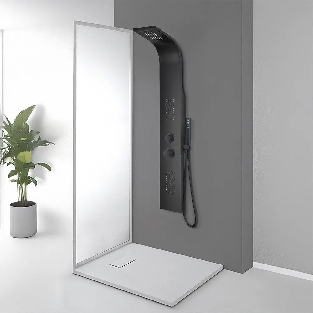 Pannello doccia idromassaggio in alluminio nero opaco con 4 getti
