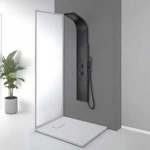 Pannello doccia idromassaggio in alluminio nero opaco con 4 getti