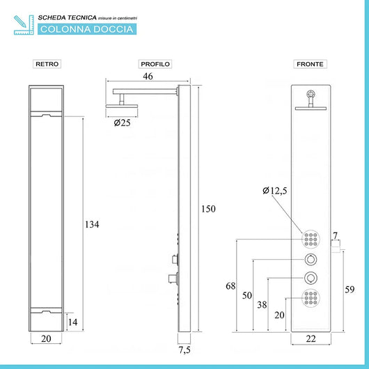 Pannello doccia in acciaio inox effetto pietra con soffione slim nero opaco