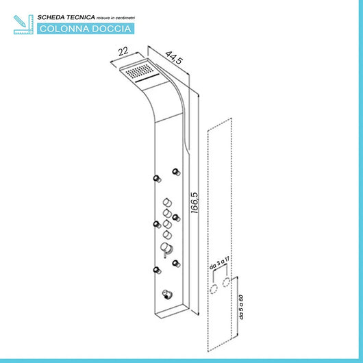 Pannello doccia multifunzione cromato lucido in acciaio inox con 4 getti