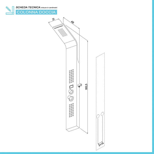 Pannello doccia nero con 4 getti e monitor per la temperatura