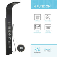 Pannello doccia nero con 4 getti e monitor per la temperatura