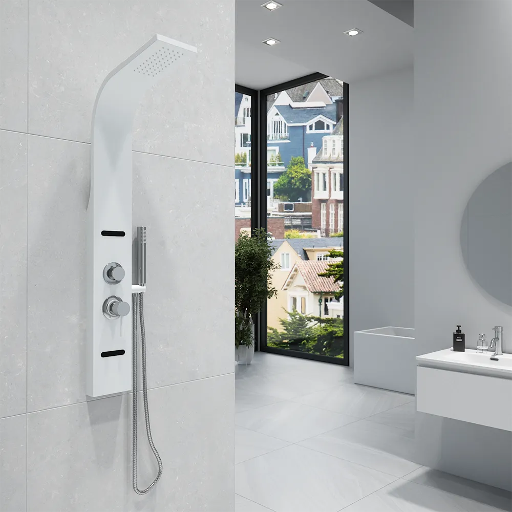 Pannello doccia in alluminio bianco opaco a 3 funzioni con doccino e flessibile | Nilo