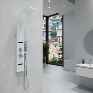 Pannello doccia in alluminio bianco opaco a 3 funzioni con doccino e flessibile | Nilo