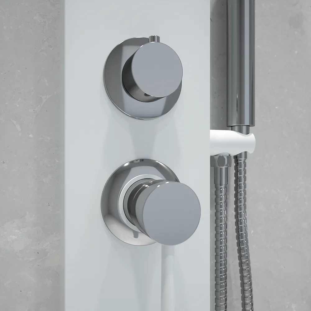 Pannello doccia in alluminio bianco opaco a 3 funzioni con doccino e flessibile | Nilo