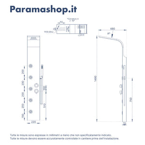 Pannello doccia in alluminio bianco opaco a 3 funzioni con doccino e flessibile | Nilo