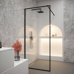 Doccia walk-in full frame 120 cm vetro cannettato profili neri | Rodi