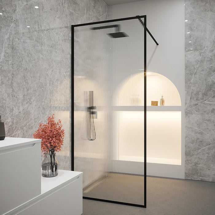 Doccia walk-in full frame 110 cm vetro cannettato profili neri | Rodi