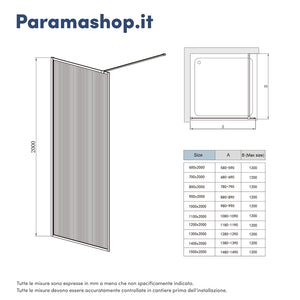 Doccia walk-in full frame 60 cm vetro cannettato profili neri | Rodi