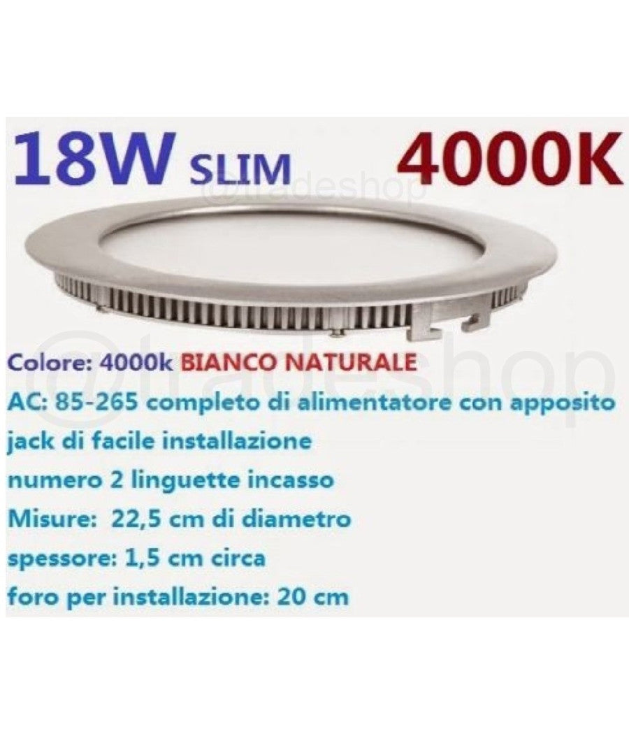 Pannello Faretto Led 18w Ad Incasso Slim Luce Bianca Calda Neutra Tondo Quadrato  -bianco Freddo  Tondo    -