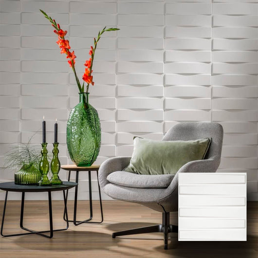 Pannello in fibra naturale a parete 3D, rivestimento di lusso 3D 50X50cm BIANCO verniciabile LAMELLI