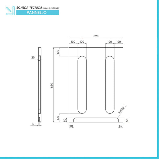 Pannello laterale 62x86 sagomato per vasca con apertura esterna dx e sx