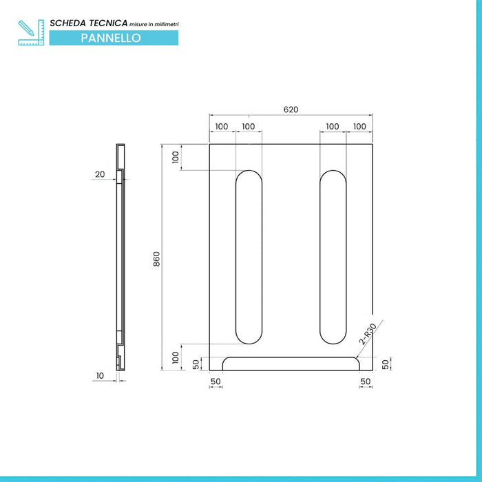 Pannello laterale 62x86 sagomato per vasca con apertura esterna dx e sx