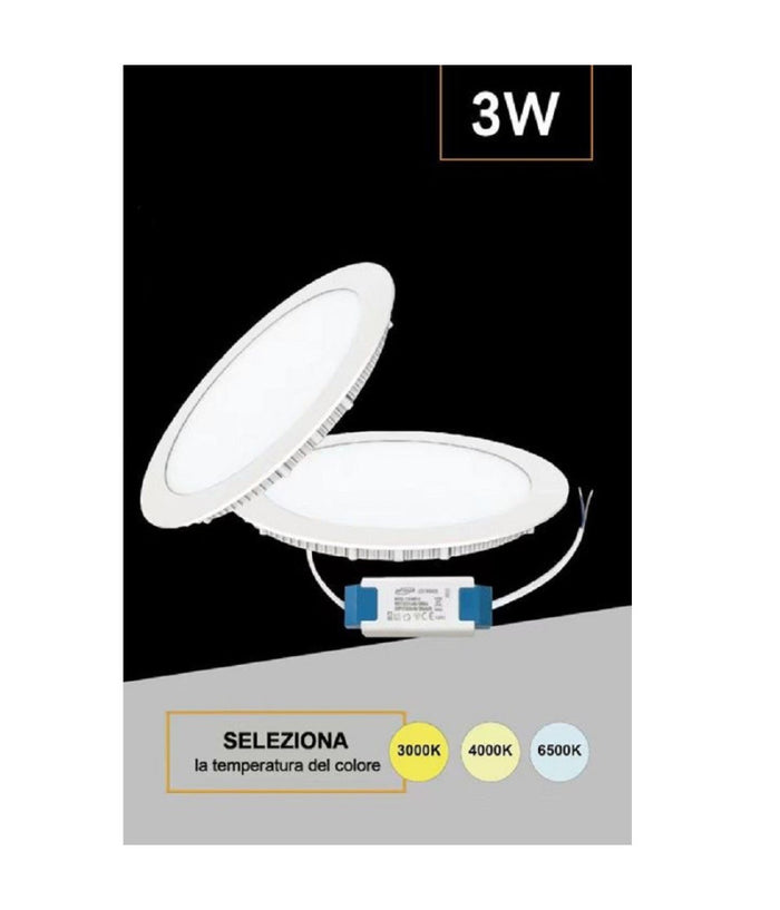 Pannello Led Incasso Rotondo Slim Plafoniera 3 W Cct 3 Colorazioni Luce P73a-t3c         