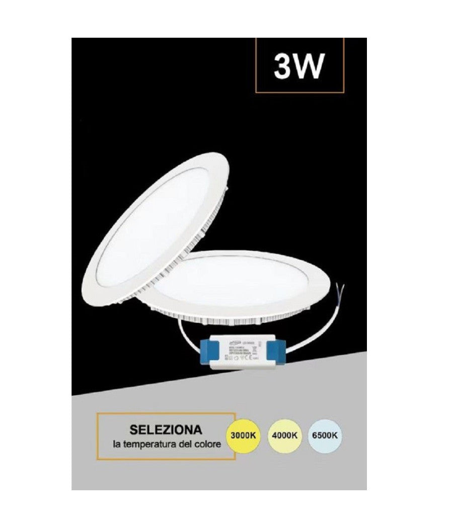 Pannello Led Incasso Rotondo Slim Plafoniera 3 W Cct 3 Colorazioni Luce P73a-t3c         