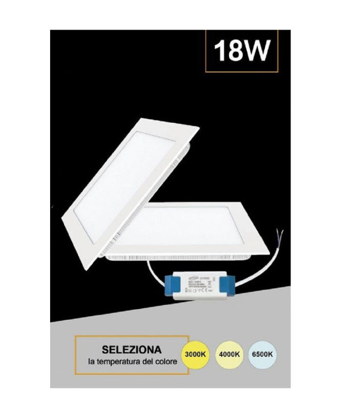 Pannello Led Quadrato Incasso 18 W Con Driver Cct 3000k 4000k 6500k P205a-q3c         